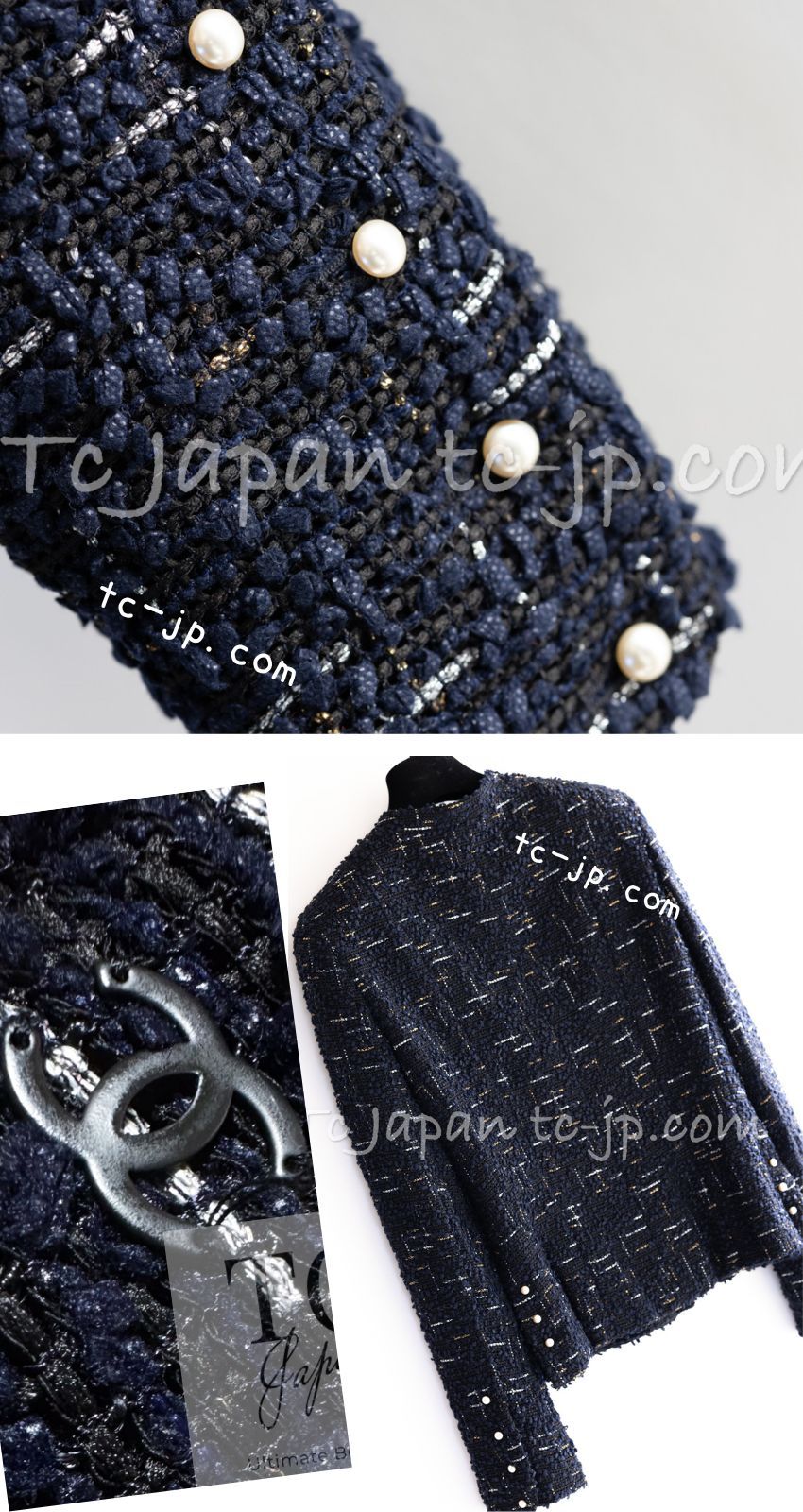 CHANEL - シャネル ジャケット CHANEL ブラック ネイビー メタリック パールボタン 女優着用 超美品 34 シャネル ジャケット CHANEL 春夏 サマー ツイード ブラック