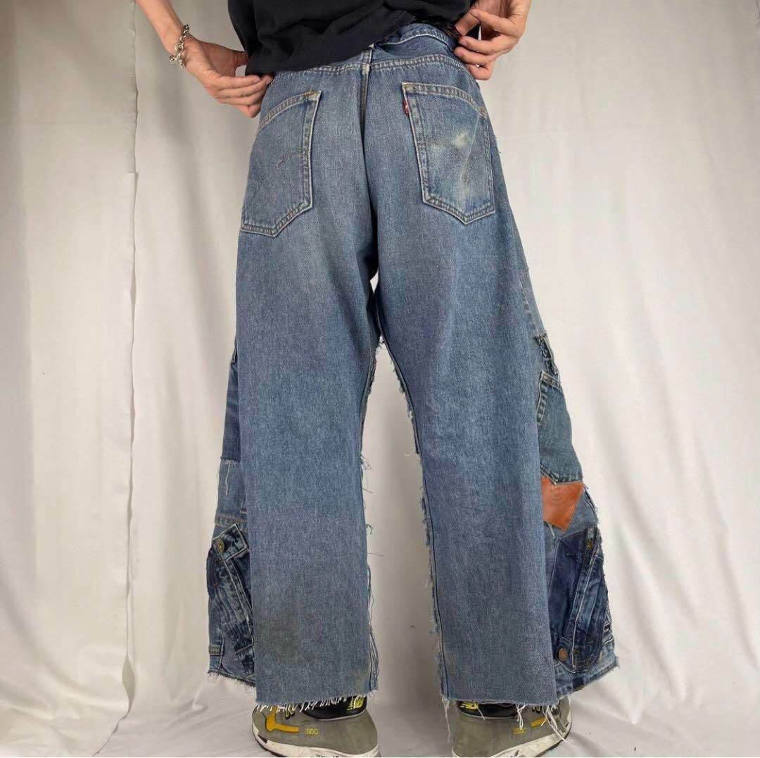格安saleスタート ボ R15【リメイク】デニムフレアパンツ パッチ y2k 袴パンツ 再構築 パンツ