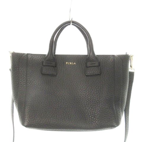 フルラ レザー 2way ショルダーバッグ 肩掛けシボ革 ブラック 美品 フルラ FURLA ハンドバッグ ショルダーバッグ 2way レザー シボ