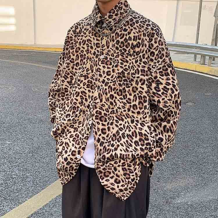 ANDFAMILY カジュアルシャツ L ベージュx茶x黒(豹柄) ANDFAMILY カジュアルシャツ L ベージュx茶x黒(豹柄) 古着中古