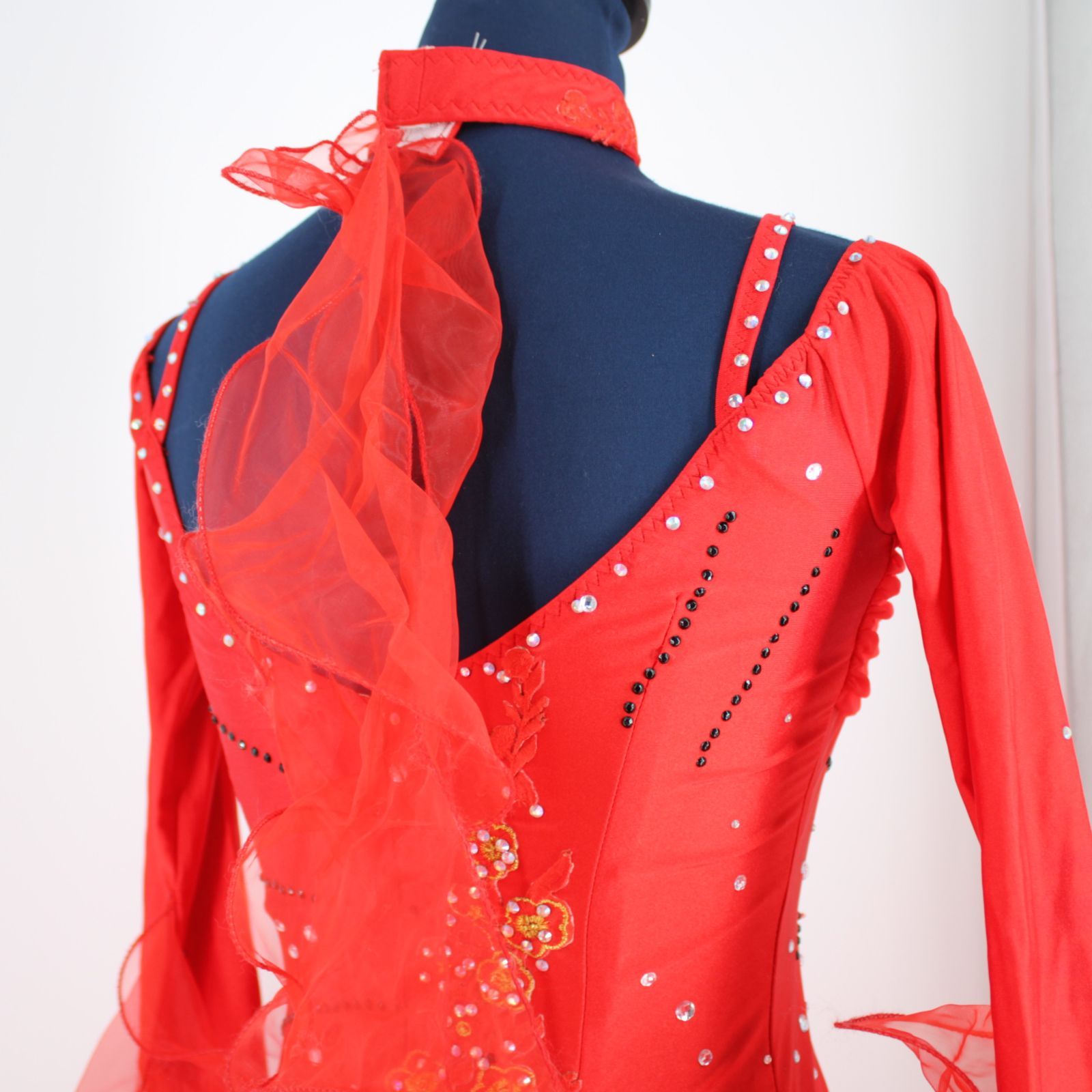 【社交ダンス衣装】レッド ラテン ワンピース ドレス 赤 フリル デモ 競技用 社交ダンス衣装】レッド TAKADANCE タカダンス ラテン ドレス