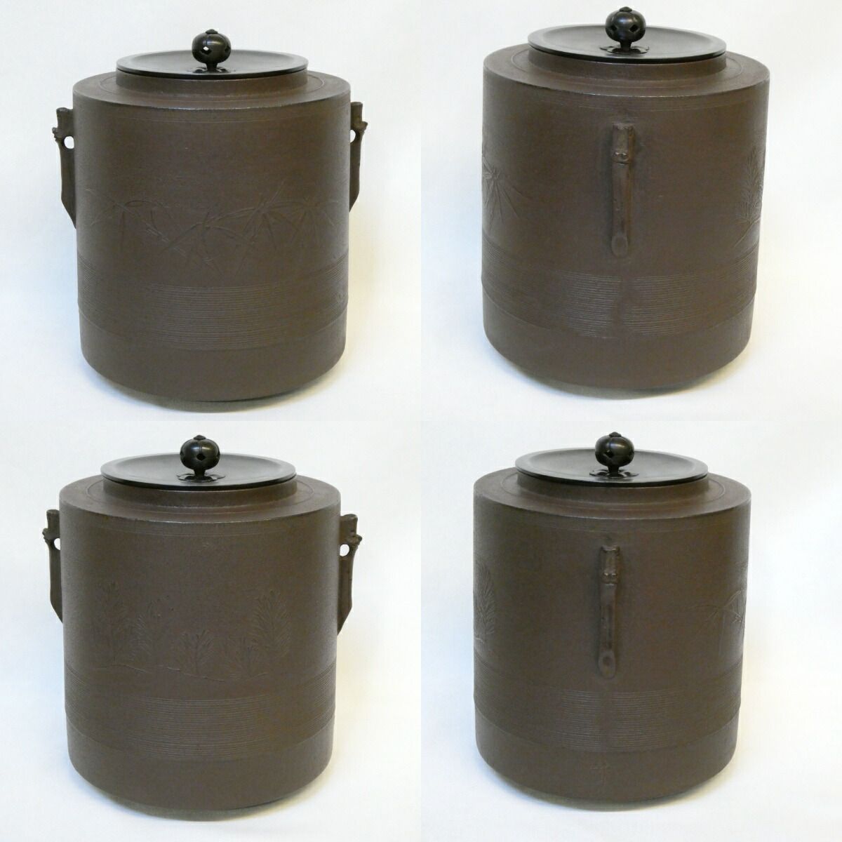 十月の特売品 釜師 西向竹軒作 筋松竹地紋 筒釜 風炉用 茶道具