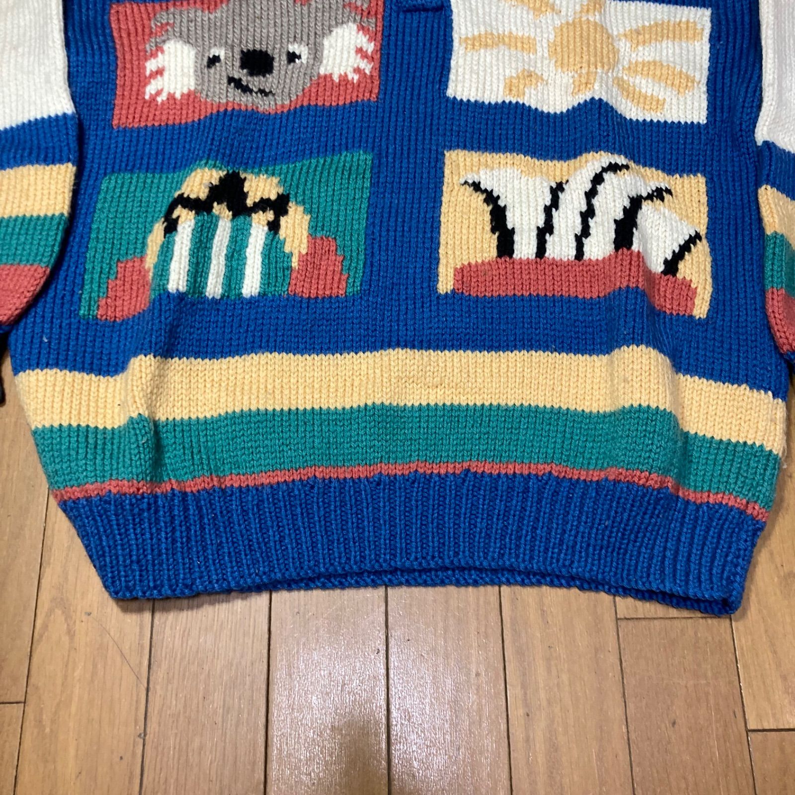 【BONZO】90sコアラ柄ローゲージハンドメイドニット　ブルー BONZO ニュージーランド製 ハンドニット コアラ - メルカリ