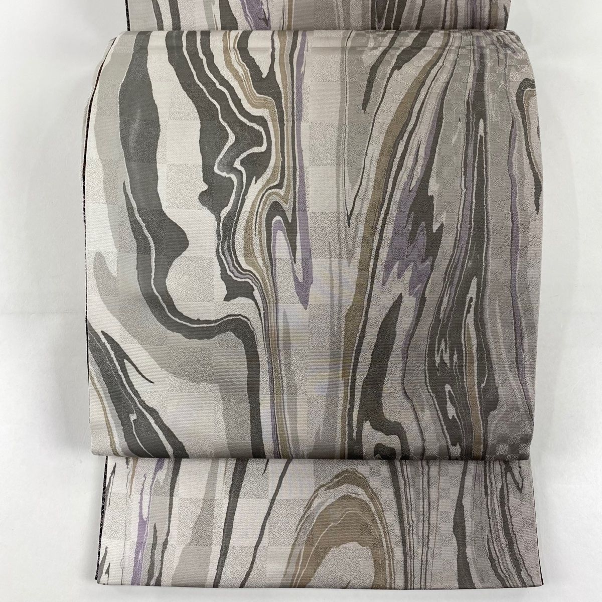 袋帯 秀品 やまと 墨流し 銀通し ぼかし 灰色 全通 正絹