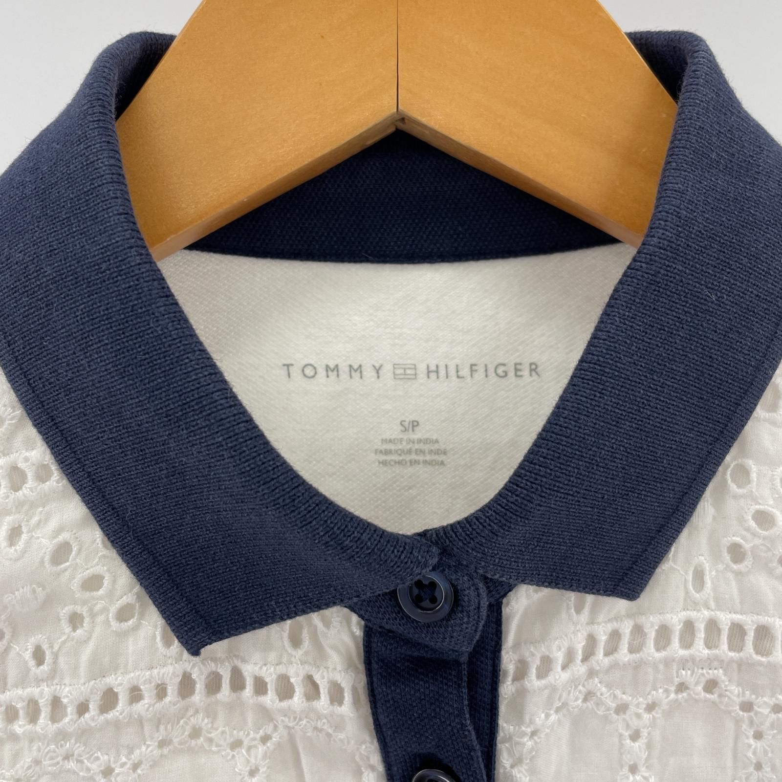 TOMMY HILFIGER トミーヒルフィガー レースポロシャツ sizeS/P/白×紺 レディース