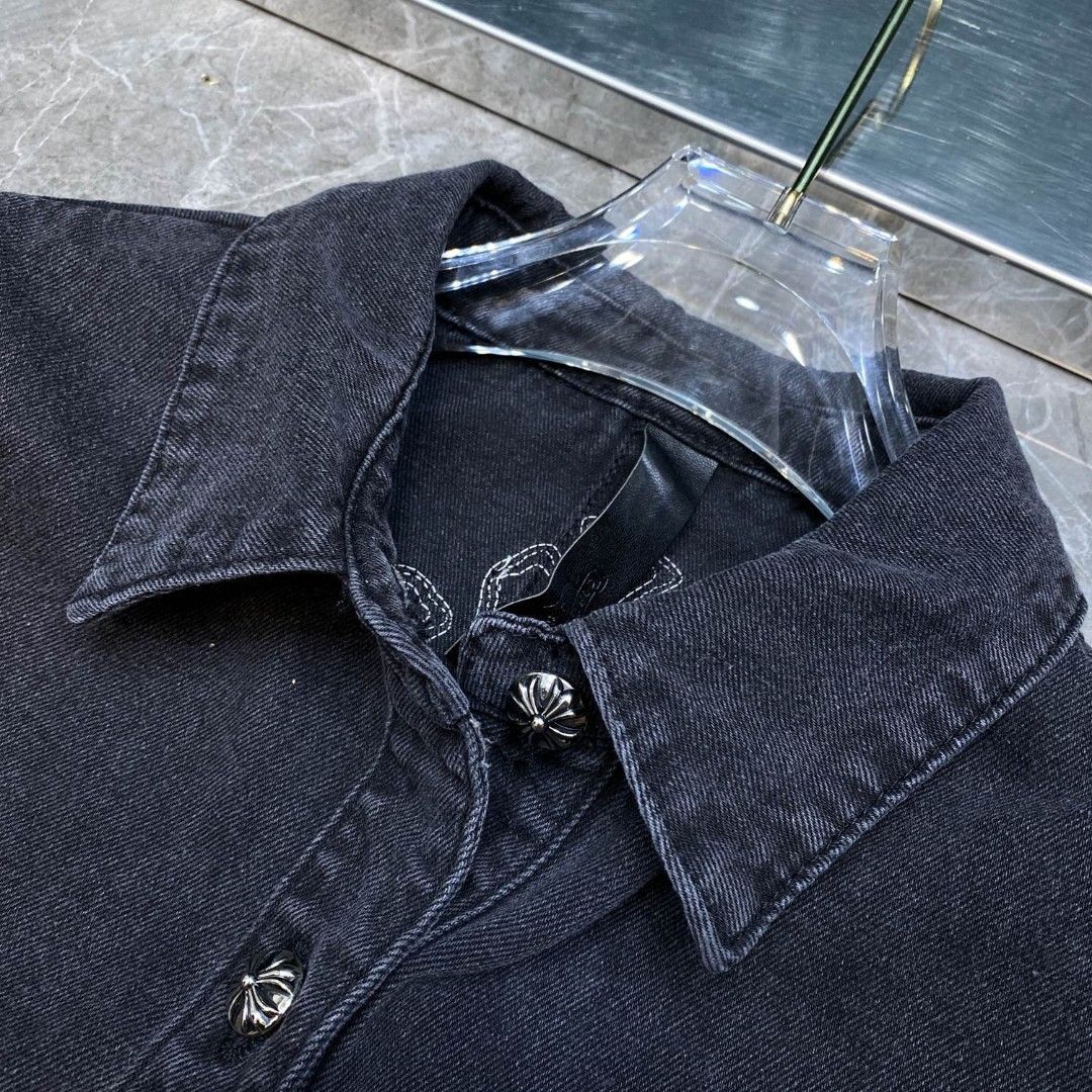 本日限定特価】Chrome Hearts メンズ デニムシャツ 刺繍＆レザー