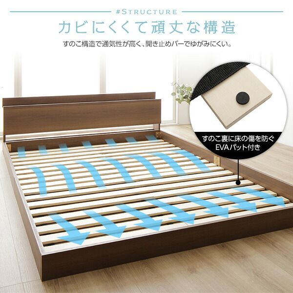 ベッド 低床 ロータイプ すのこ 木製 宮付き 棚付き コンセント付き シンプル グレイッシュ モダン ホワイト セミダブル ボンネルコイルマット...お得な セール ベッド 低床 ロータイプ すのこ 木製 宮付き 棚付き コンセント付き
