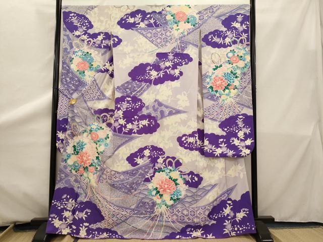 平和屋着物○豪華振袖 草花文 暈し染め 銀彩 正絹 逸品 DAAW5218ud