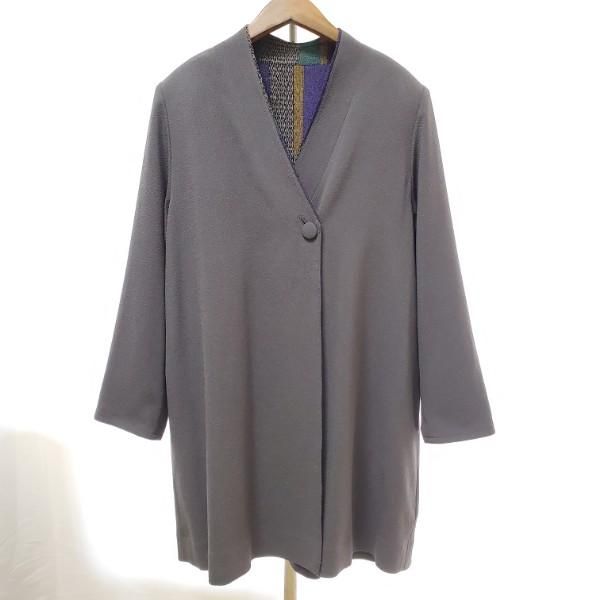 anc シセンドウ 詩仙堂 コート 紫 緑 グレー ちりめん スタンドカラー