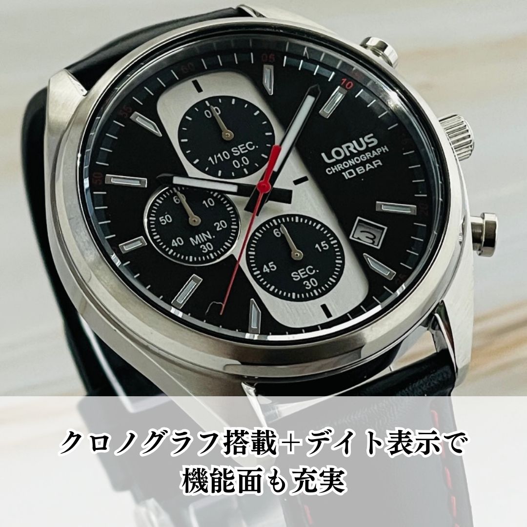 新品1円 セイコーLORUS 精悍ブラック＆レッド 50m防水 逆輸入 