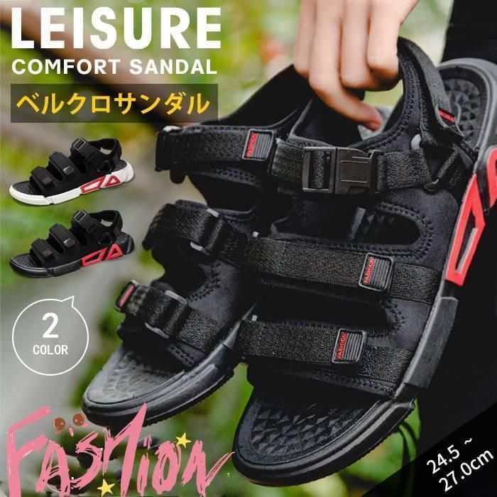 【送料無料】ベルクロサンダル スポーツサンダル サンダル メンズ 厚底 スリッパ 調整 スポサン 軽量 ペタンコ ベルクロ フラット 男性 歩