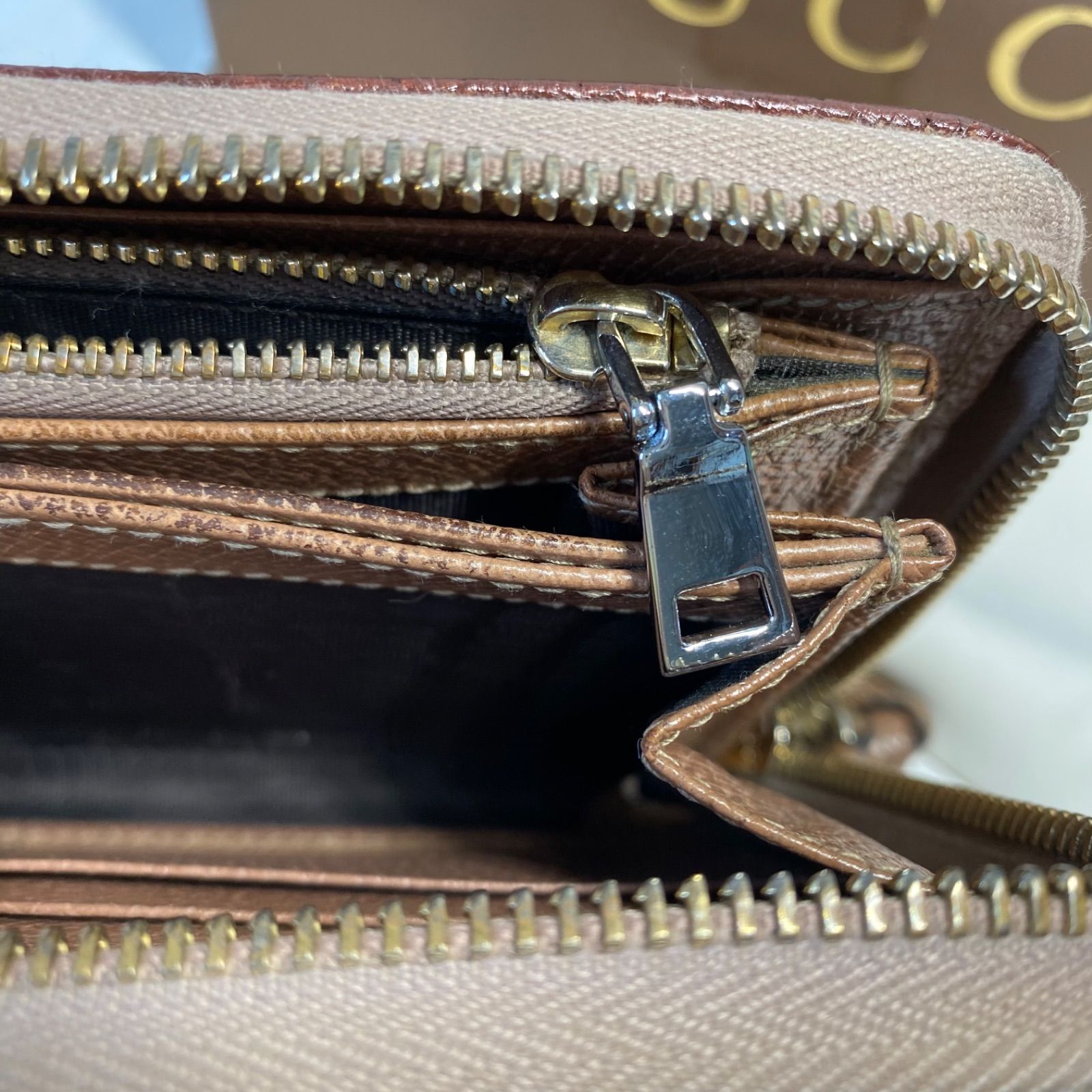 ?美品?GUCCI GGキャンバス 長財布 ベージュ インターロッキング 