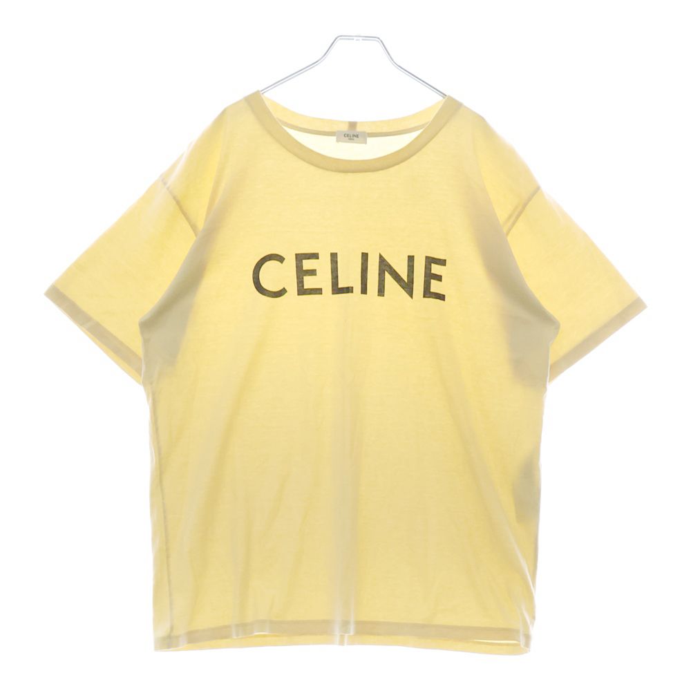 【 CELINE 】 ルーズフィット ロゴ プリント Tシャツ イエロー CELINE (セリーヌ) ルーズフィット フロントブランドロゴ クルー