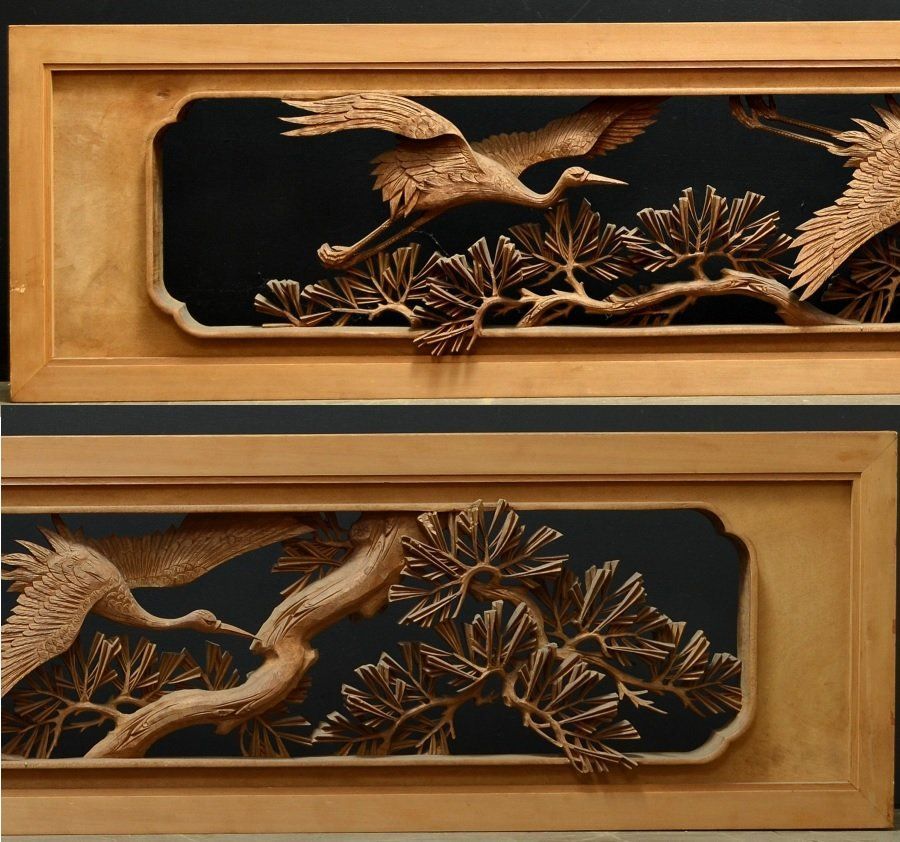 松に三羽鶴 一対