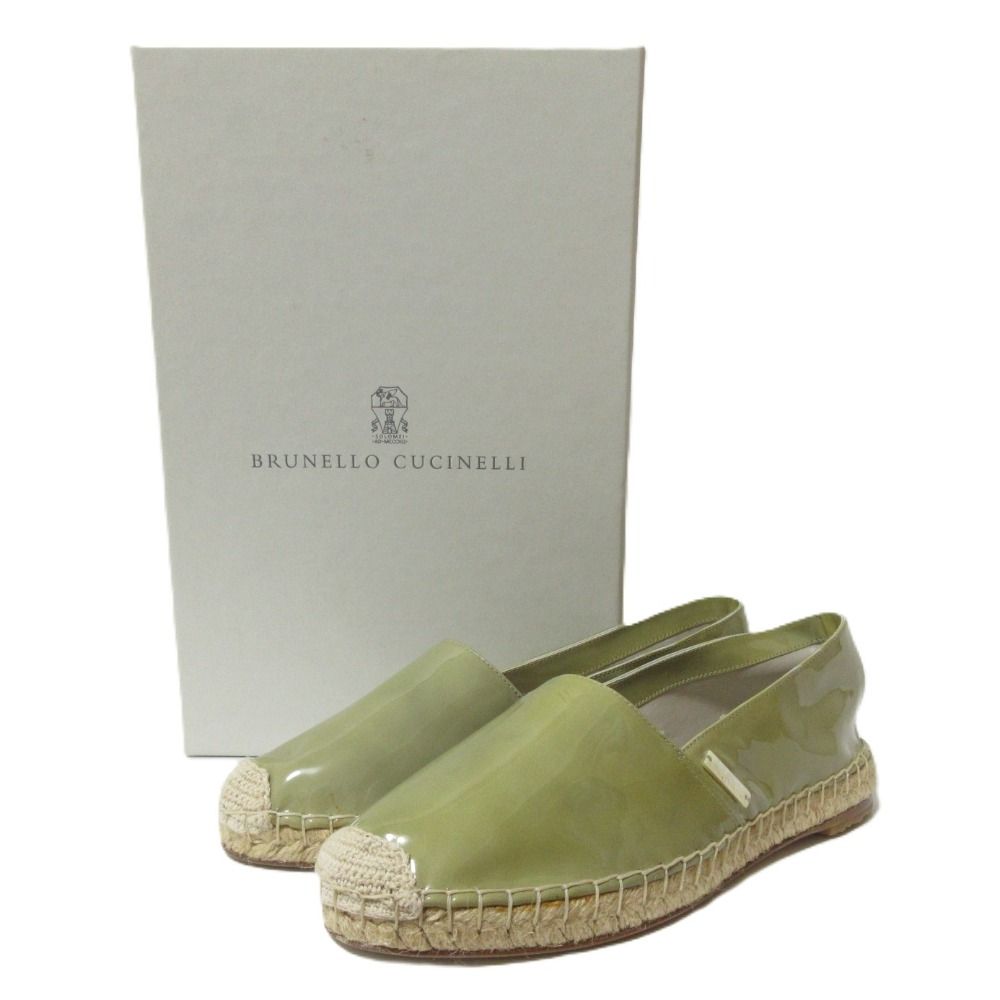 BRUNELLO CUCINELLI ブルネロクチネリ パテントレザー エスパドリーユ フラットシューズ スリッポン 36 約23cm グリーン レディース 古着