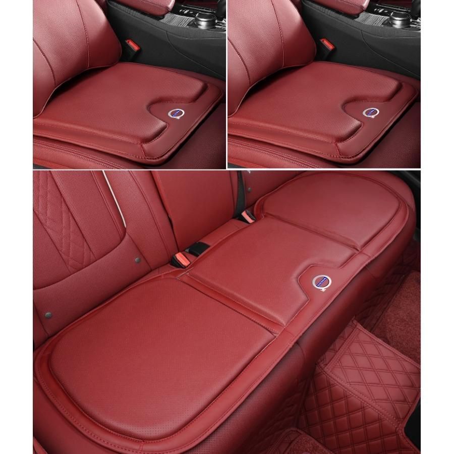 ◆ボルボ VOLVO◆レッド◆シートクッション カーシートカバー 座布団2点 車の後席1点 座席クッション 車用シート保護 滑り止め ナッパレザ