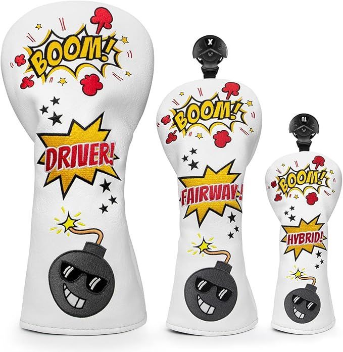 【在庫処分】ゴルフヘッドカバードライバーカバー用 人気BOMBS オシャレフェアウェイウッドカバー ユティリティーカバー/ハイブリッドカバー オシャレデザイン 番号タグ付き 高級刺繍 単品