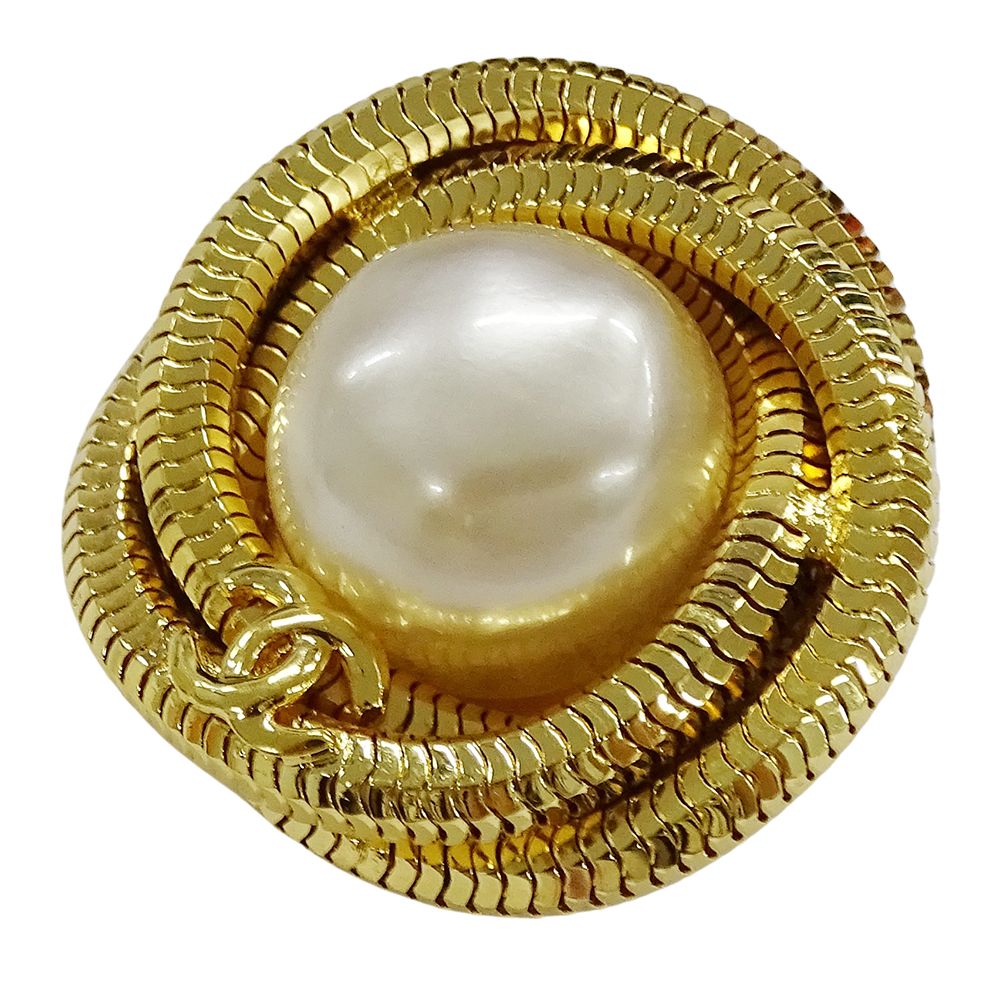 シャネル CHANEL ブローチ レディース ブランド GP フェイクパール ゴールド ココマーク チェーン 97A ヴィンテージ