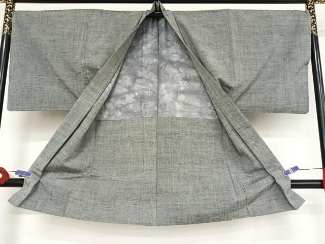 平和屋着物○男性 紬 アンサンブル 桔梗鼠色 正絹 逸品 AAAX0138np