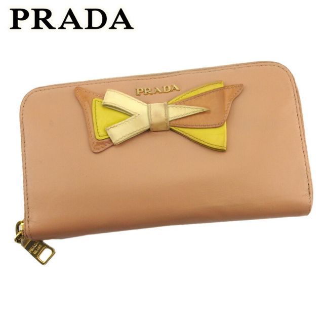 PRADA プラダ リボン 長財布 ラウンドファスナー ベージュ 【公式通販】