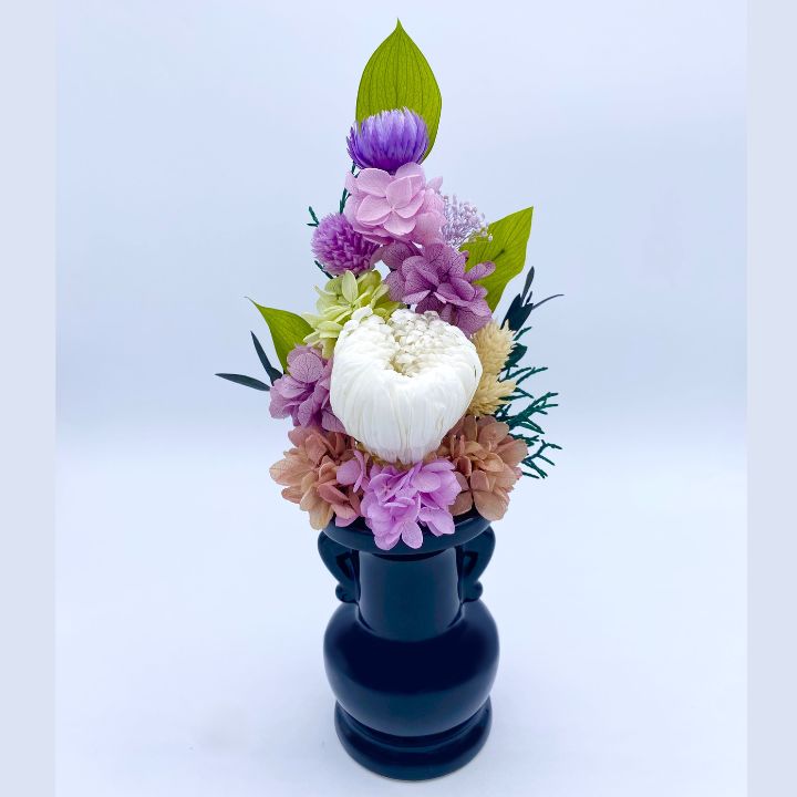 プリザーブドフラワー仏花 かご花 アイアン花器 和風 お供え花 お盆 お