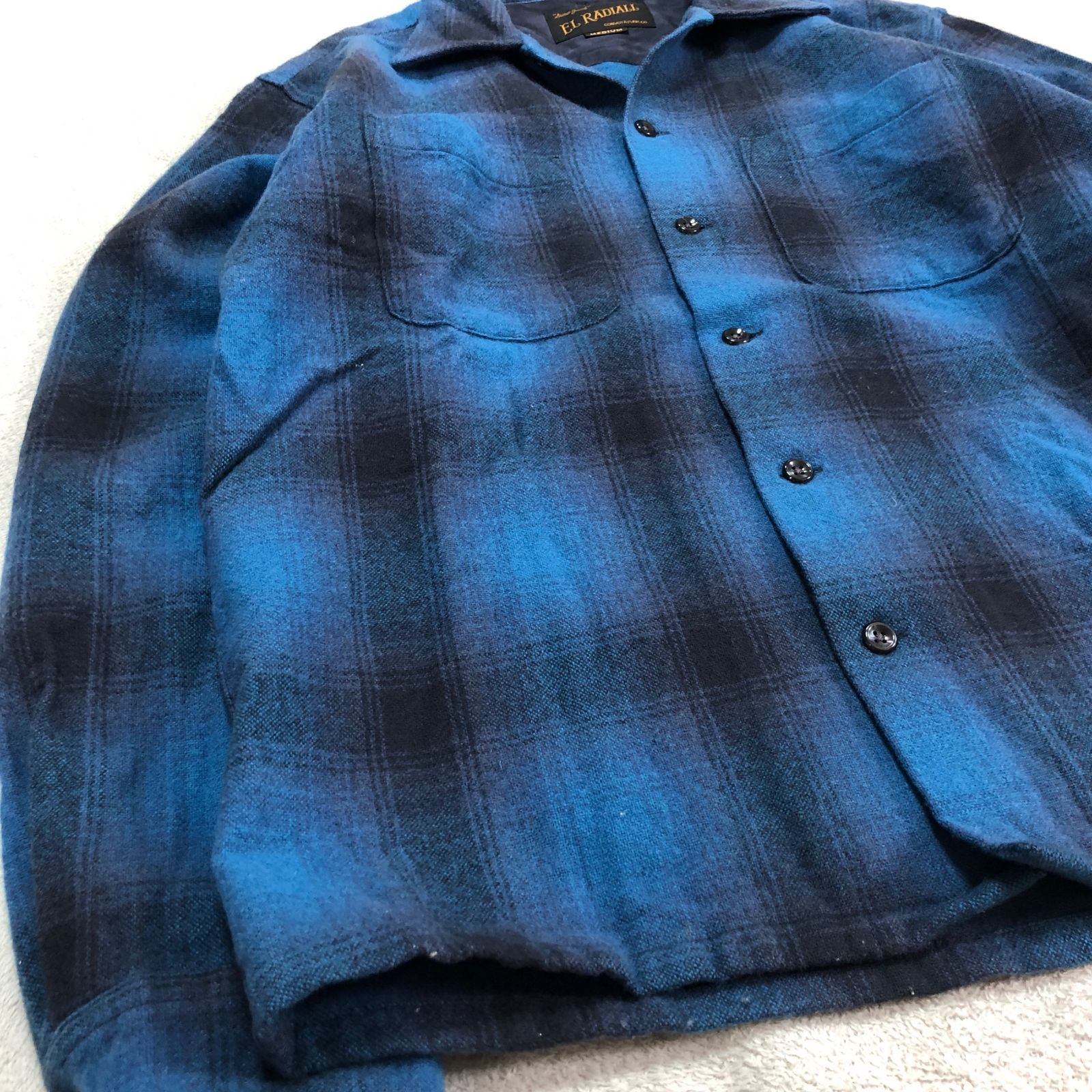 RADIALL ラディアル オンブレチェックウールシャツ ネル 長袖 青 M