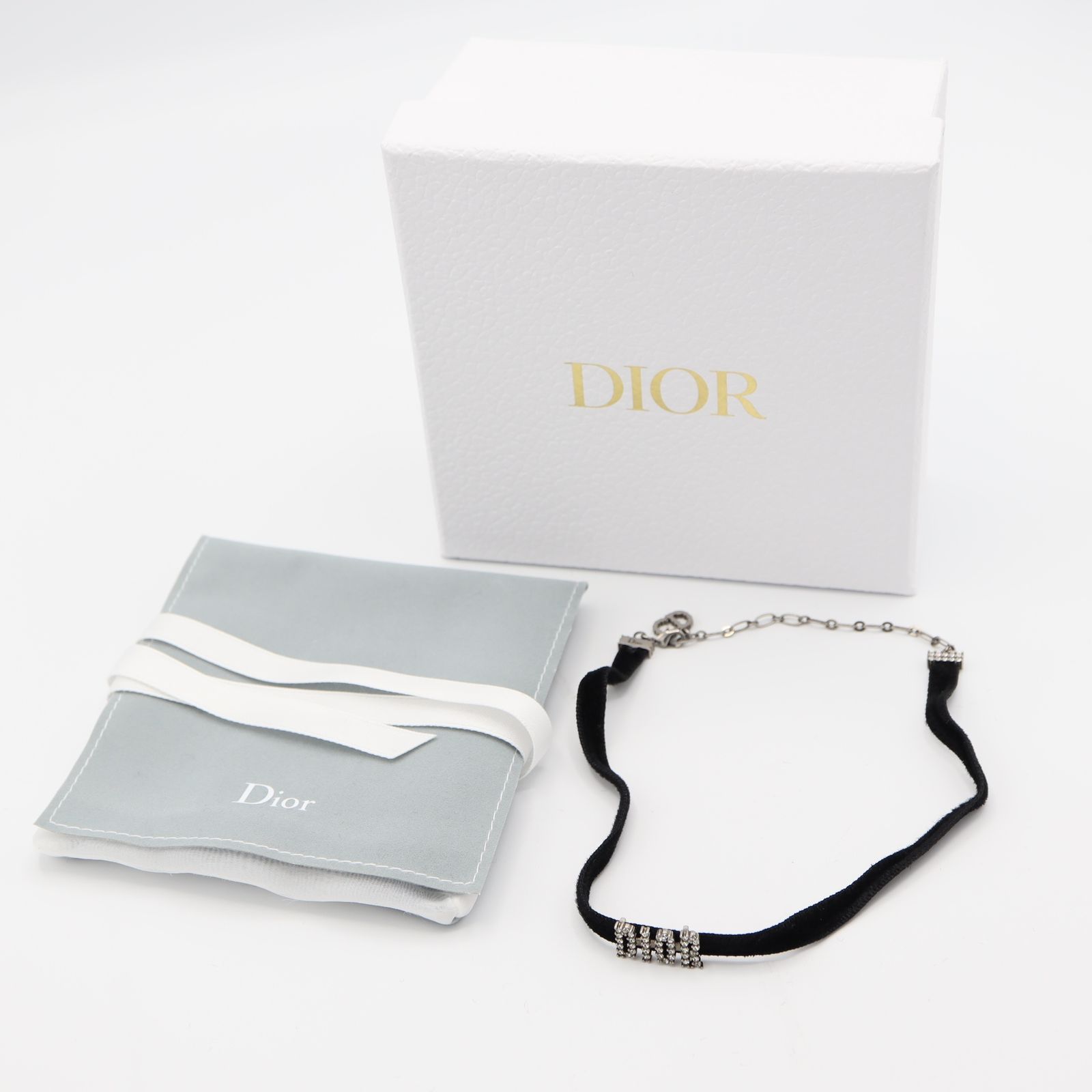 Christian Dior ディオール チョーカー DIOR ラインストーン ベロア 黒 