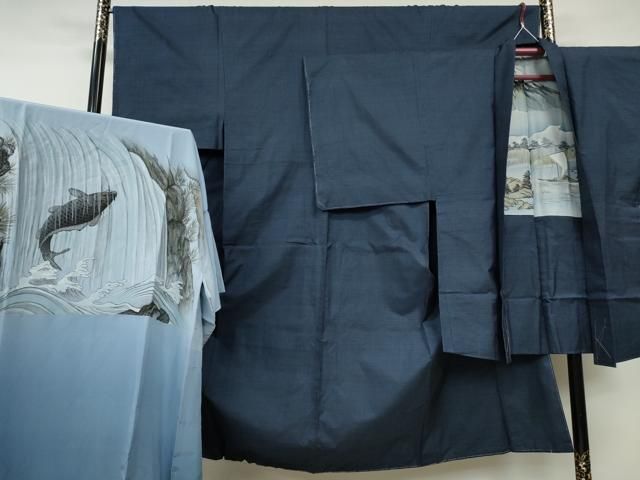 平和屋着物●男性 本場大島紬 アンサンブル 長襦袢セット 袷 100亀甲 総詰め 正絹 CAAY4826ut