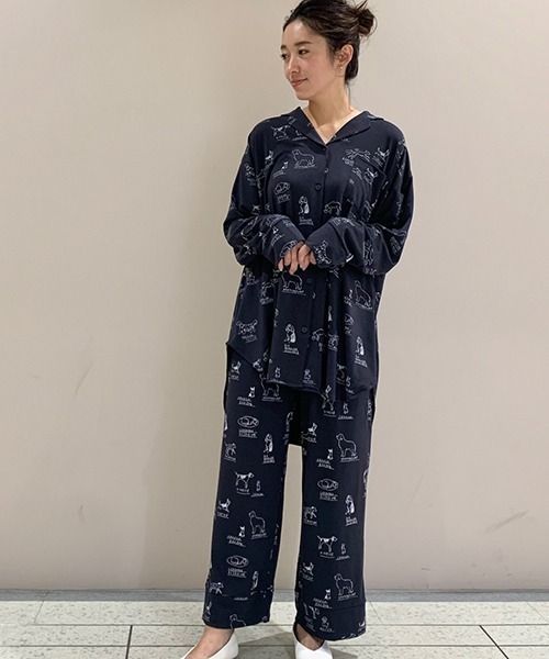 《ジェラートピケ》DOGモチーフ シャツ&ロングパンツセット ネイビー 《ジェラートピケ》DOGモチーフ シャツ&ロングパンツセット ネイビー