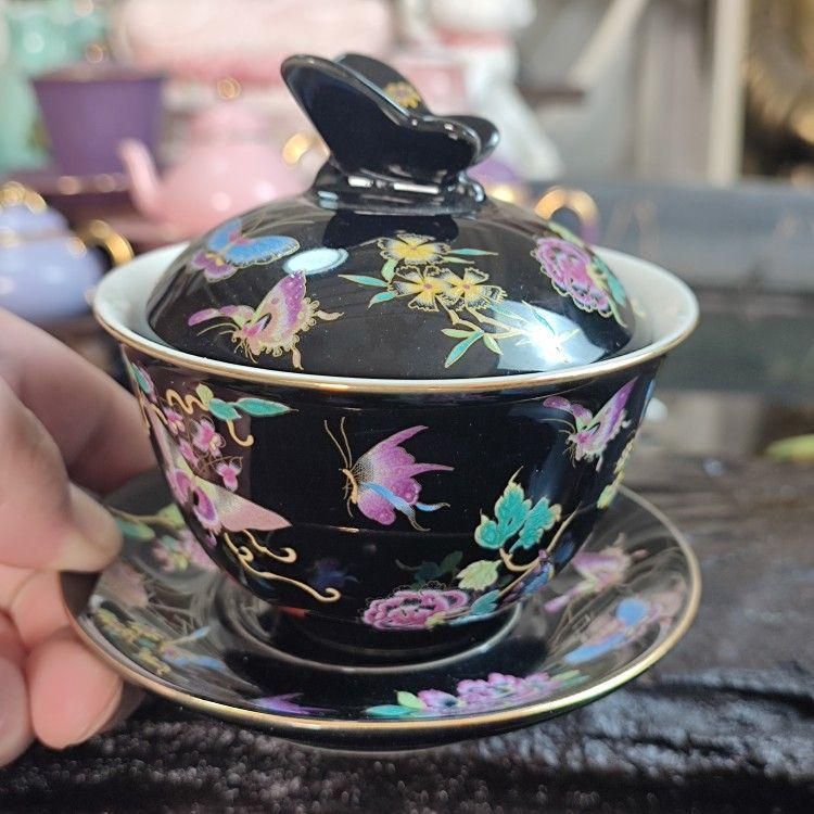 中国茶器 景徳鎮 琺瑯彩万花馬蹄三才蓋碗 茶杯 煎茶器 新品未使用 中国茶器 景徳鎮 琺瑯彩万花馬蹄三才蓋碗 茶杯 煎茶器 新品未