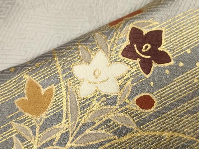 平和屋着物○訪問着 絞り 刺繍 草花文 金彩 鈴乃屋扱い 正絹 逸品