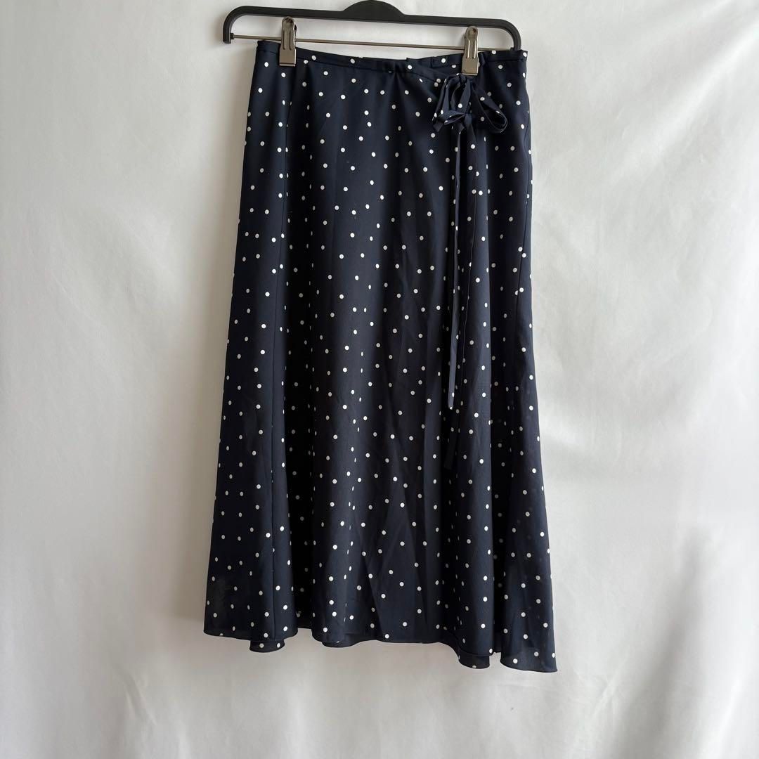 IENAイエナ紺ネイビー水玉ドットフレアスカート36日本製ゆったり