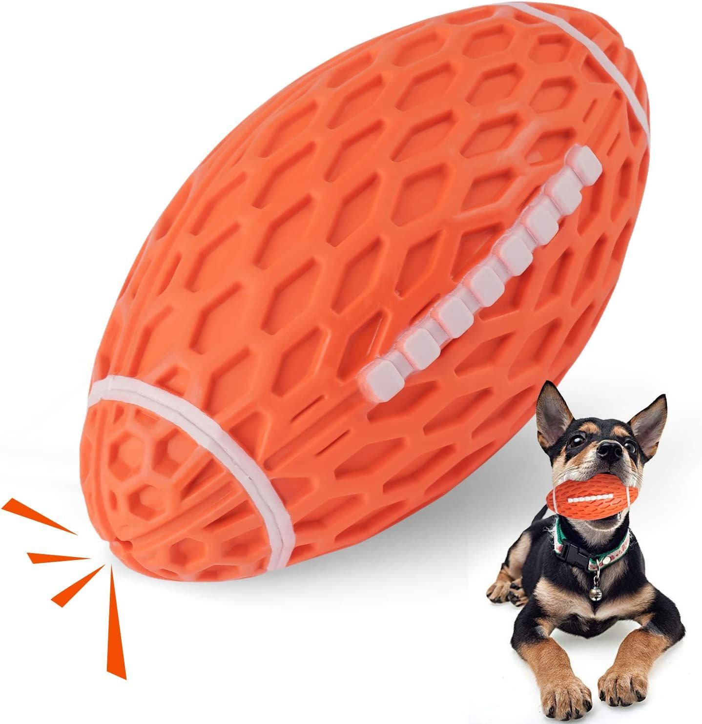 メルカリshops Youmi犬用 音の出るおもちゃ 噛むおもちゃ ボール ラグビー オレンジ
