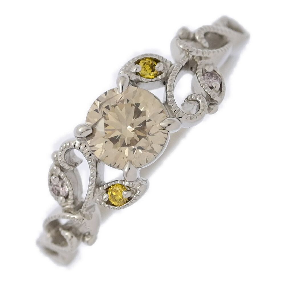 Pt900 イエロー ダイヤモンドリング ほぼ0.9ct. 鑑別証付き Pt900 天然イエローダイヤモンド 0.52ct リング(指輪) 【 GIA