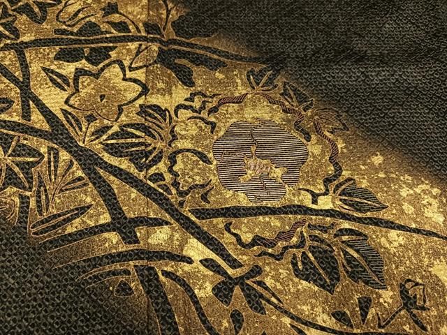 平和屋着物○訪問着 竹屋町刺繍 草花文 黒地 金彩 正絹 逸品 AABB7203ph