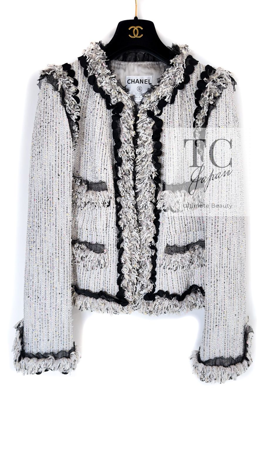 シャネル ジャケット スーツ CHANEL アイボリー グレー ブラック  