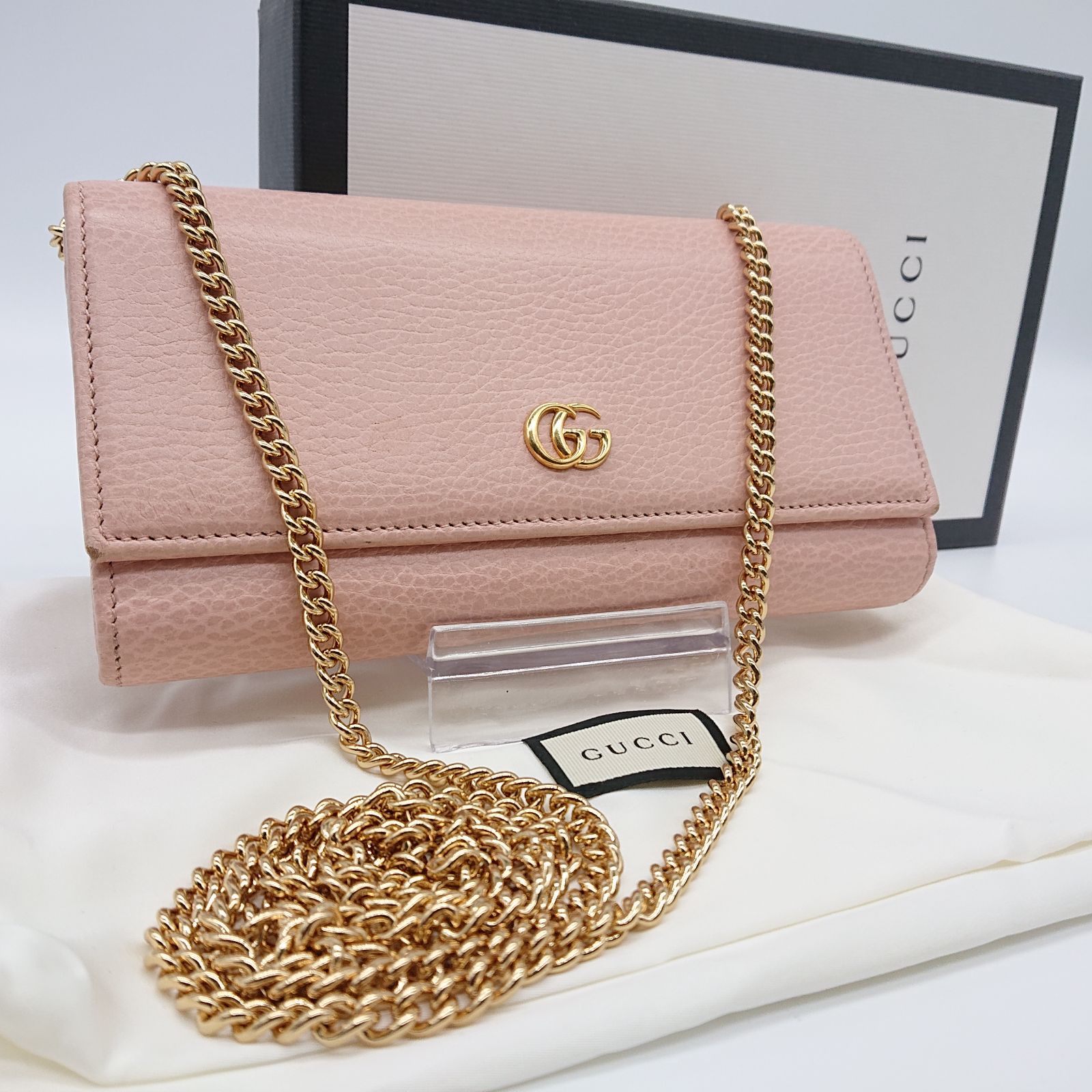 極美品】GUCCI グッチ チェーンウォレット GGマーモント ポーセリン  