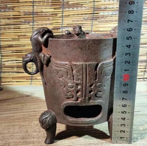 鉄器 炭ストーブ獣頭煮茶炉 虎頭炉 装飾品 工芸品 置物 古玩鉄器獣頭炭ストーブアンティーク鋳鉄炭ストーブ煮茶炉中国式