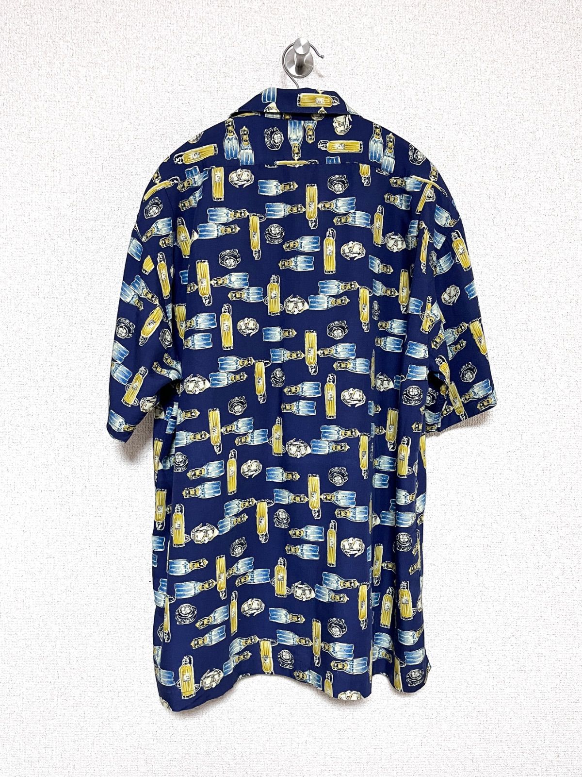 90s CHAPS アロハシャツ 古着 リネン 麻 レーヨン 漁師柄 開襟 短丈 CHAPS RALPH LAUREN チャップス ラルフローレン レーヨン リネン