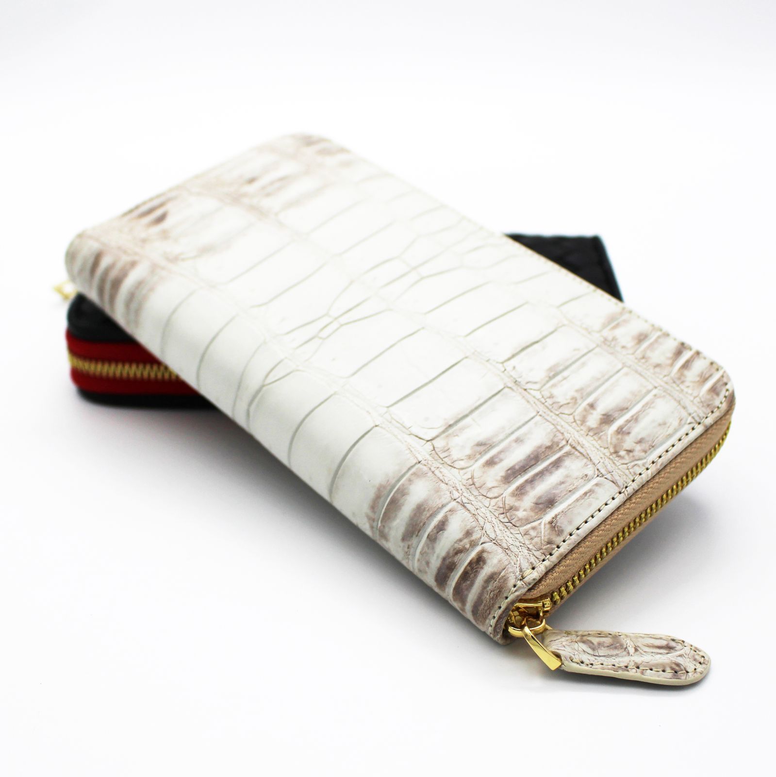 本物のヒマラヤクロコダイル長財布｜シャムワニ腹部革 × 牛革｜金運を  