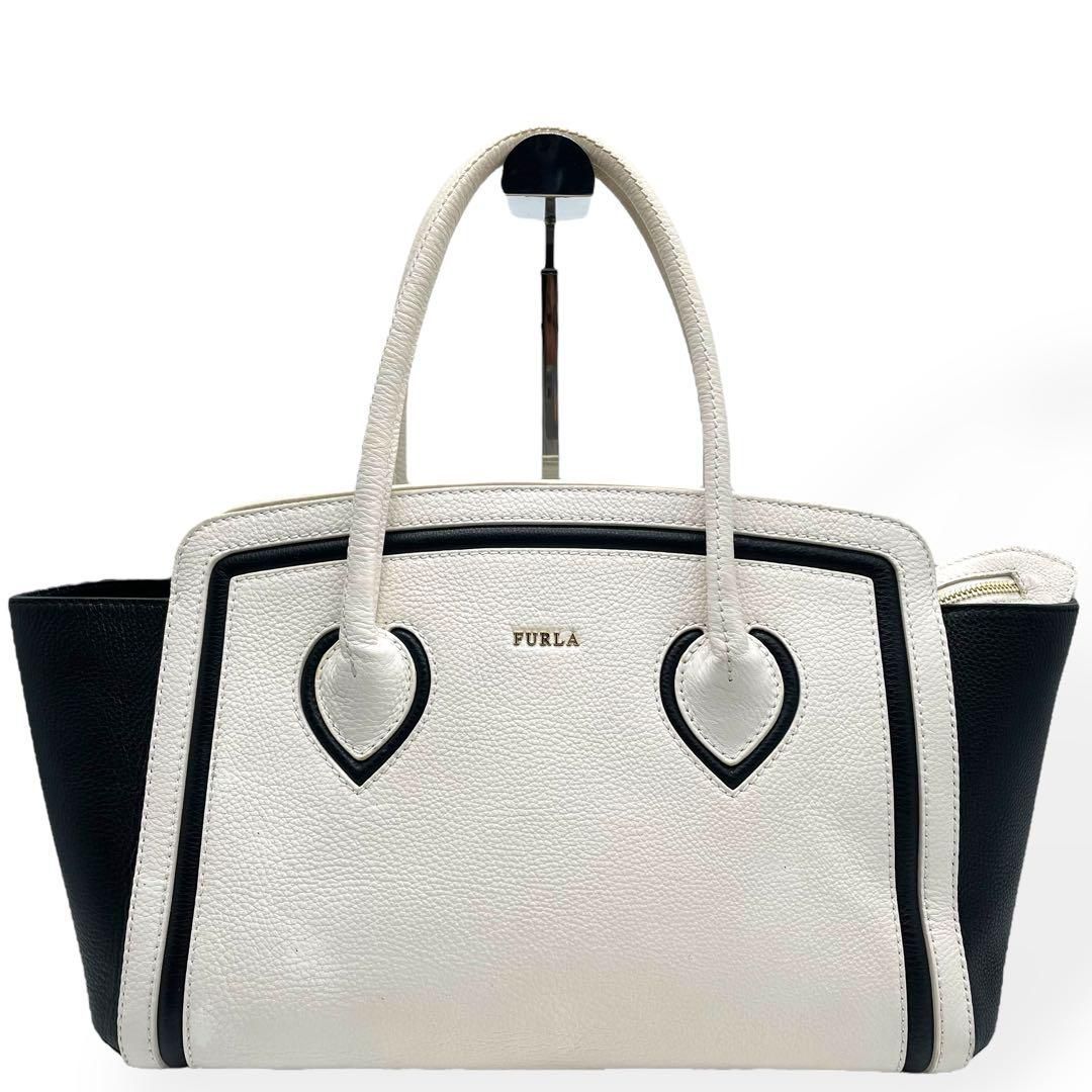 極美品　フルラ カレッジ トートバッグ レザー フォーマル ポーチ付き 極美品 FURLA フルラ トートバッグ カレッジ 肩掛け バイカラー