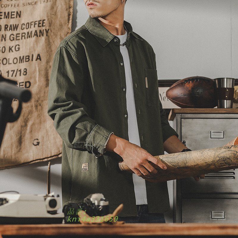 ライトジャケット ワークジャケット メンズ アメカジスタイル ミリタリージャケット 長袖シャツ 緑 トップス 春秋 トップス ストリート 男性 kni4a331659