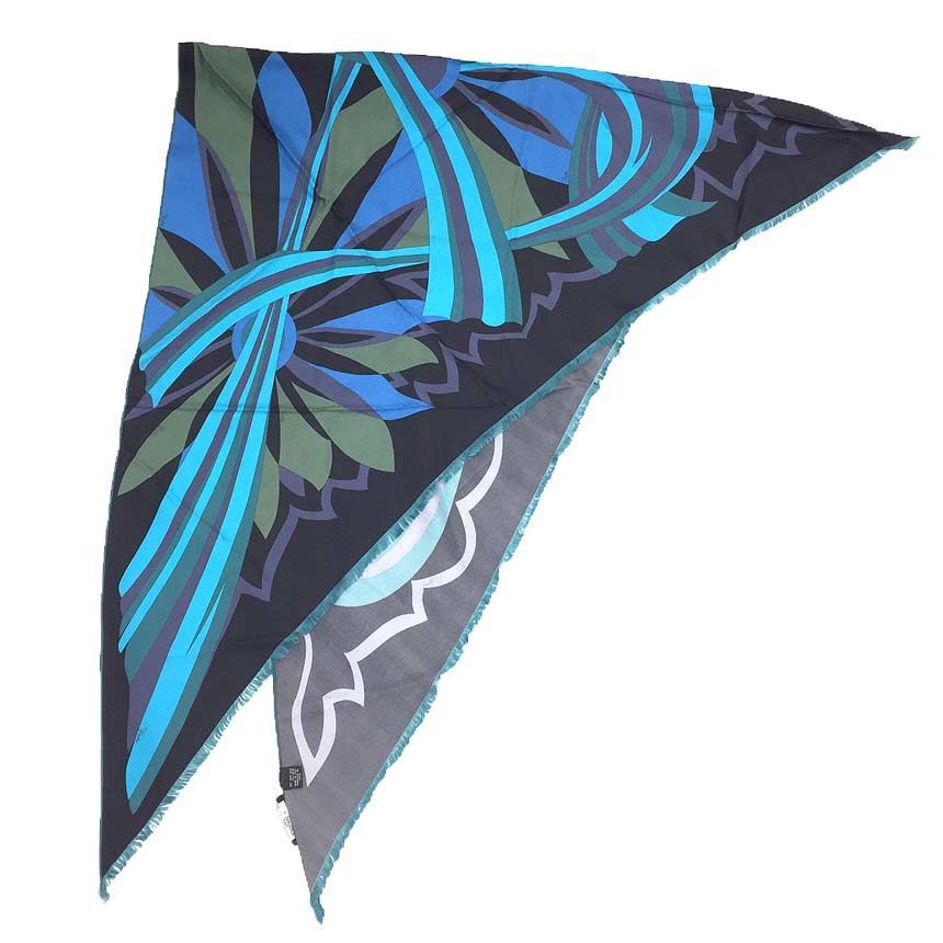 エミリオプッチ EMILIO PUCCI シルク 三角ストール ショール ブルー系