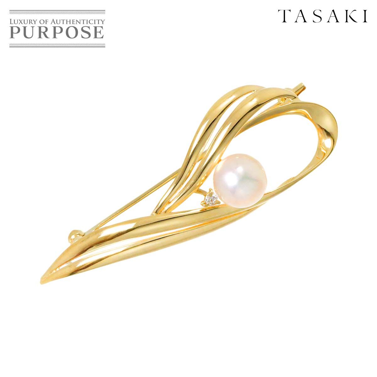 タサキ TASAKI アコヤ真珠 8.0mm ダイヤ 0.03ct ブローチ K18 YG イエローゴールド 750 パール 田崎真珠 Pearl Brooch 90274616