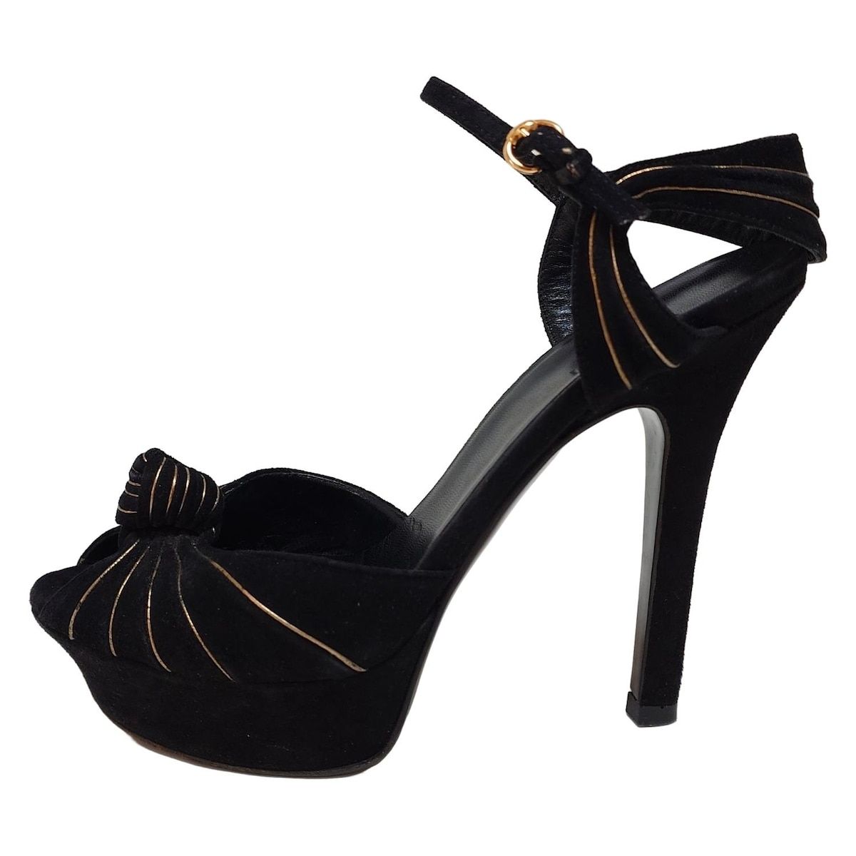 Gucci スエード　37サイズ ブラック ゴールド　オープントゥ gucci women shoes 36.5 | eBay