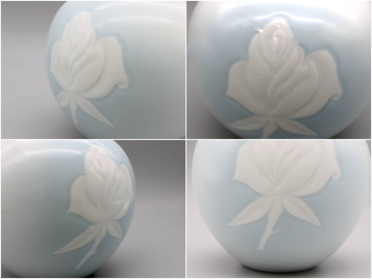 美品！有田焼 奥川俊右衛門 銘 白磁 花瓶・花器・一輪挿し 薔薇