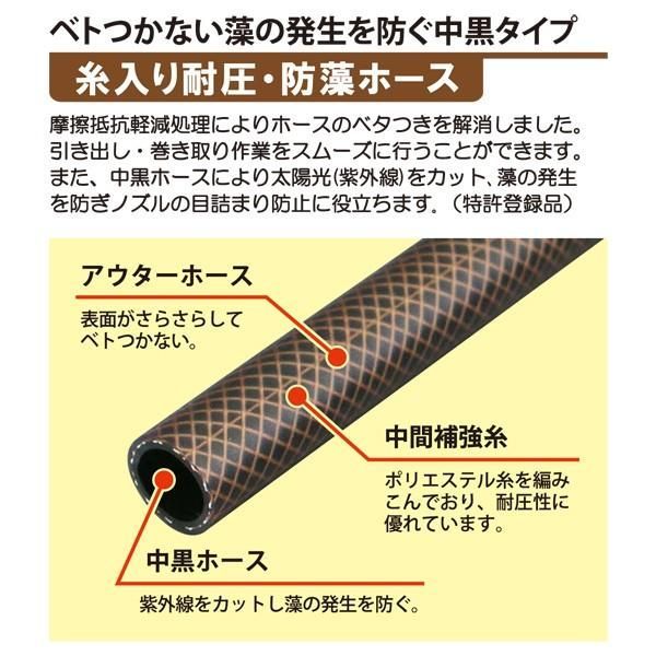 ホースリール 20m おしゃれ ブラウン 6水流ノズル 耐圧ホース 蛇口接続プラグセット 日本製