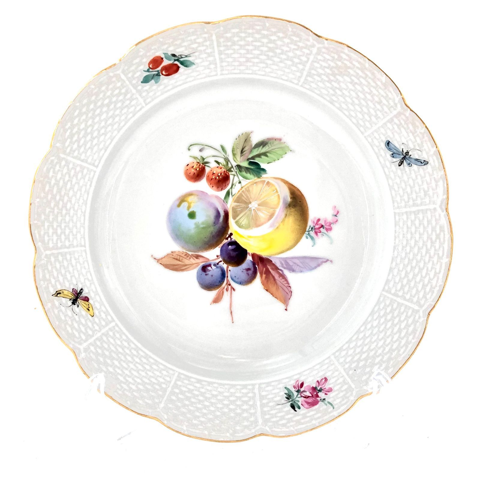 マイセン　フルーツ＆フラワー マイセン(Meissen)、1870年、花·フルーツ柄、カップ＆ソーサーセット