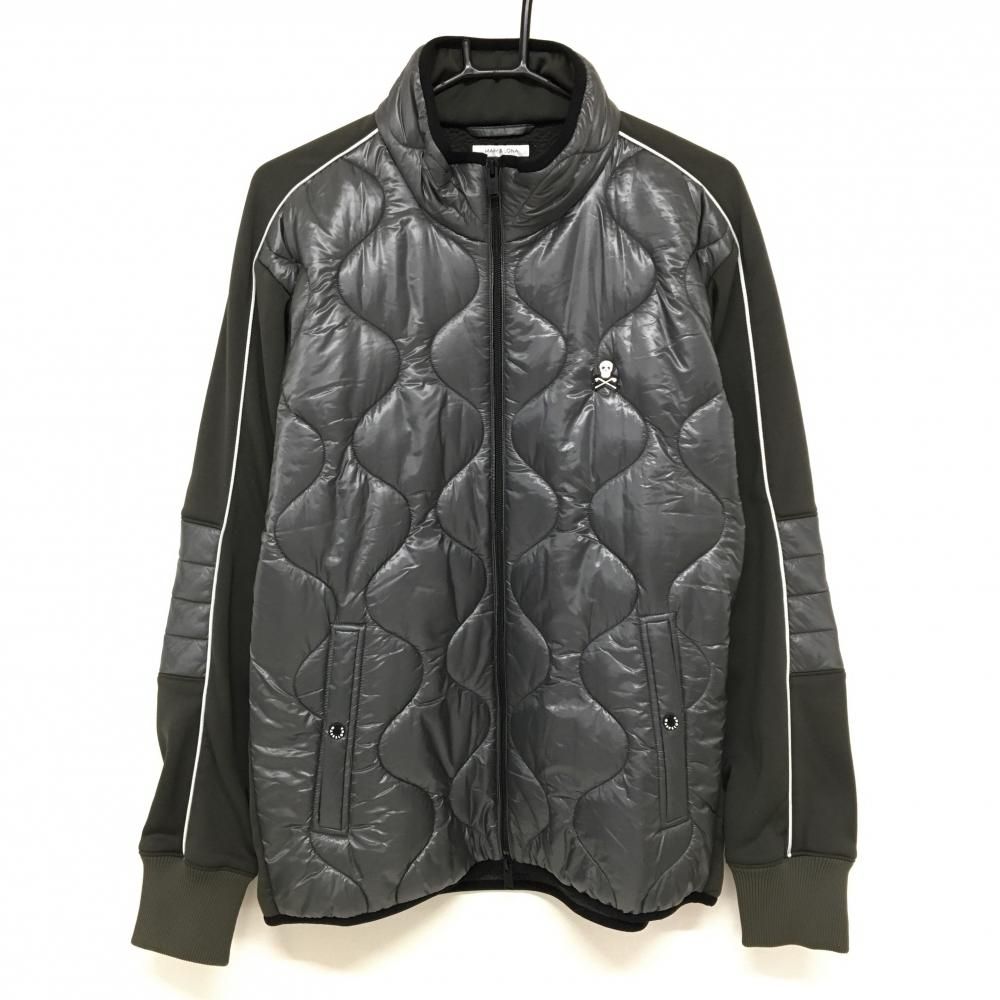 超 マークアンドロナ 異素材中綿ジャケット カーキ 一部中綿 スカル メンズ 50 XL ゴルフウェア MARK＆LONA