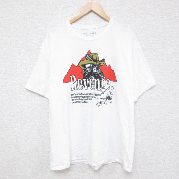 XL/古着 半袖 Tシャツ メンズ スカル コットン クルーネック 白 ホワイト 24aug09 中古